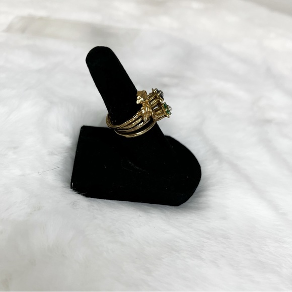 Vintage Stackable Tulip 10K Gold Rings With Leaf Wrap Enhancer - Picture 8 of 8